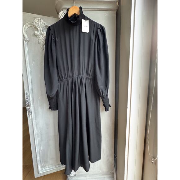 Isabel Marant Etoile Yescott Dress Sz 6 EU Sz 36 Black Silk Asymmetric Midi NWT - Picture 1 of 12